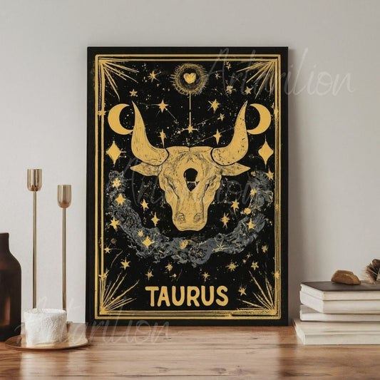 Kanvas Dijital HD Baskı Kanvas Tablo Boğa Burcu Kanvas Tablo Zodiac Burç Tarot Duvar Tablosu