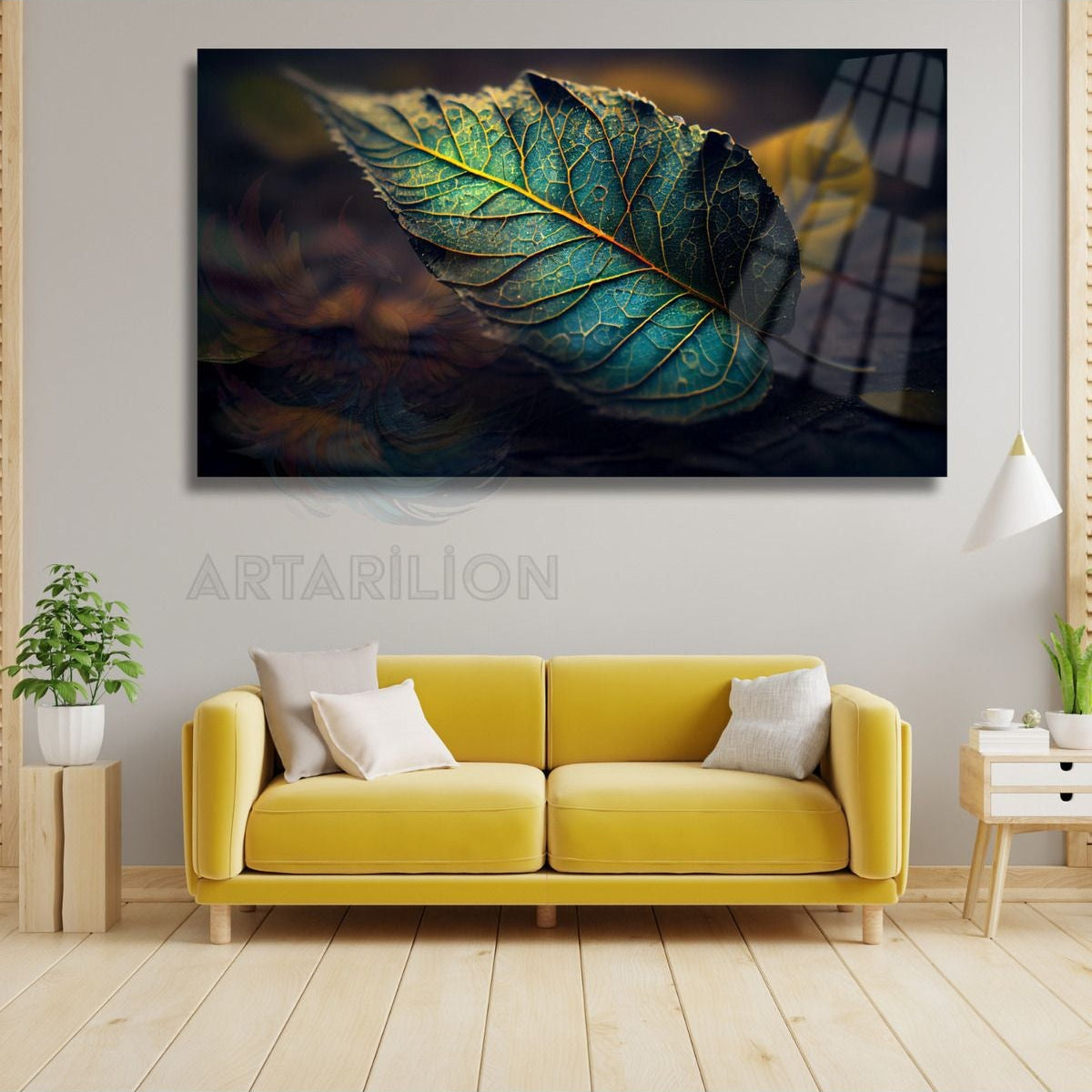 Leaf Detailed Unbreakable Glass Painting Plant Themed High Quality Printed Painting Home New Home Gift