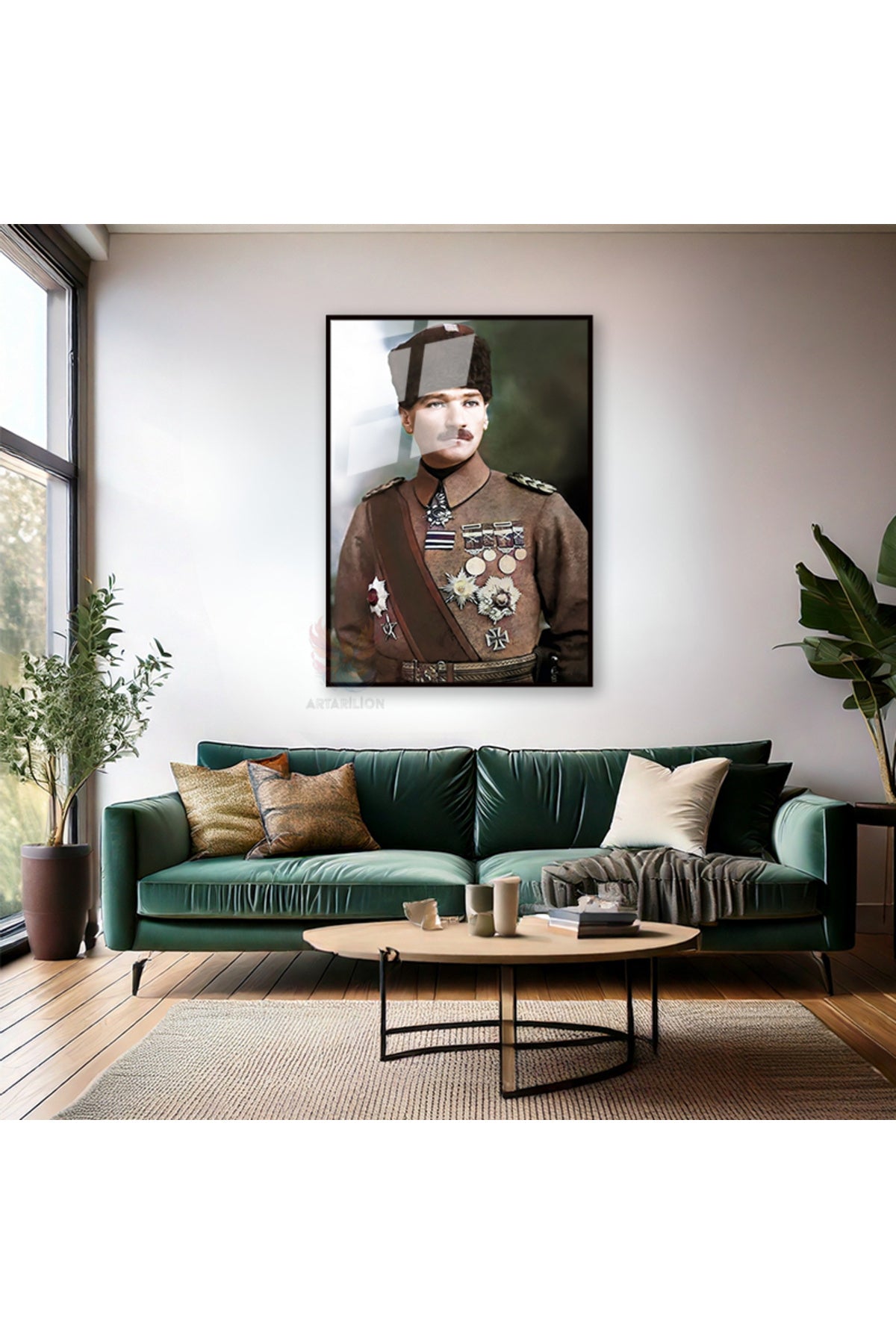 Atatürk Portre Metal Mustafa Kemal Çerçeveli Cam Tablo
