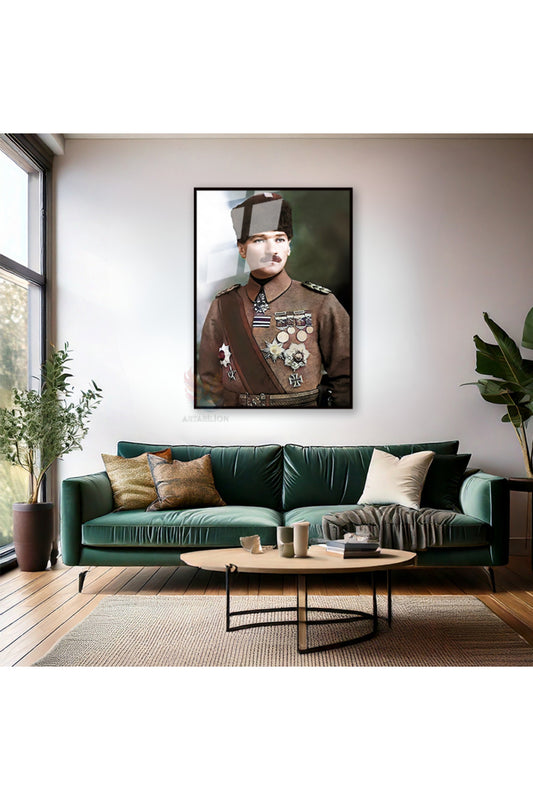 Atatürk Portre Metal Çerçeveli Cam Tablo Mustafa Kemal Atatürk Tablo Ev Ofis Dekorasyon Cam Tablo