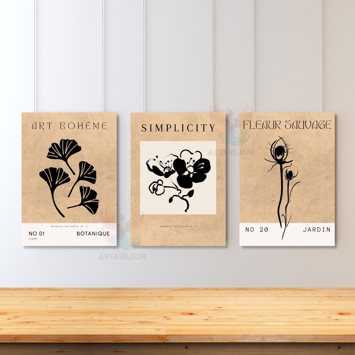 Set Minimalist Boho Soyut Bitkiler Bohemian 3'lü Kanvas Tablo Seti