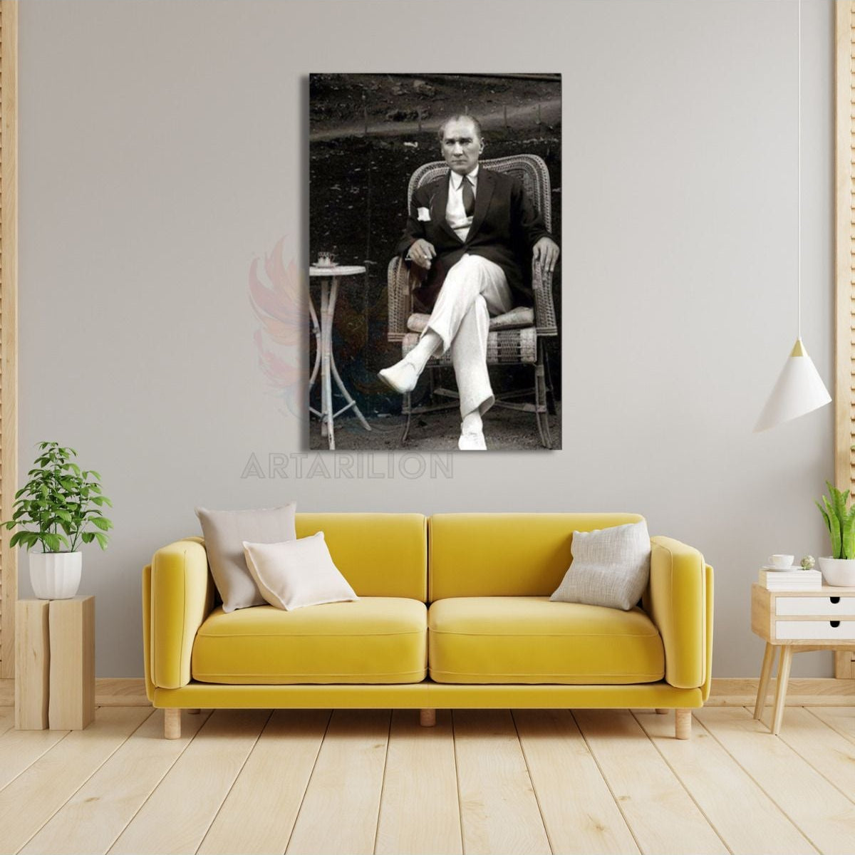 Kanvas Tablo Siyah Beyaz Atatürk Portresi Duvar Tablosu Atatürk Temalı Tablo Ev Dekoru