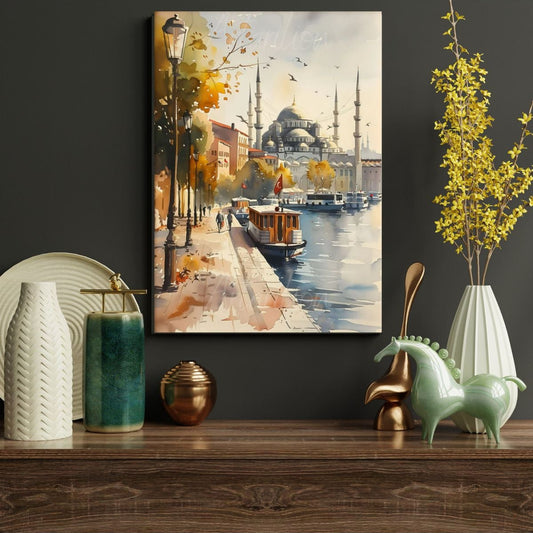 Dijital Hd Baskı Kanvas Tablo Istanbul Cami Deniz Manzarası Kanvas Tablo Duvar Tablosu