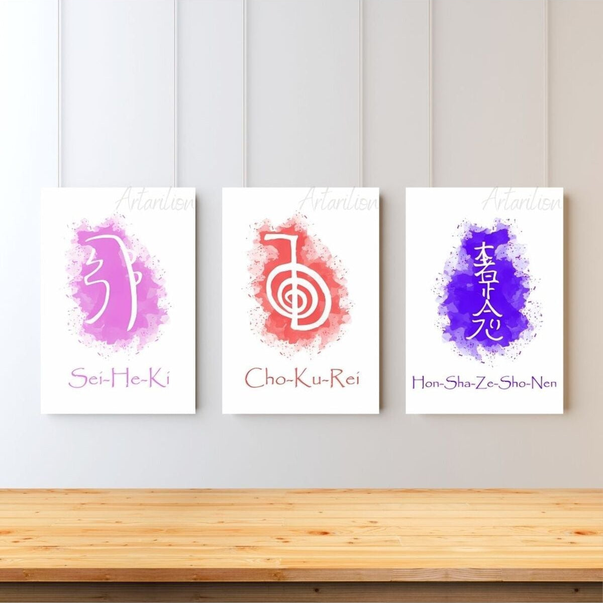 Dijital HD Baskı Reiki Sembolleri 3'lü Kanvas Tablo Seti