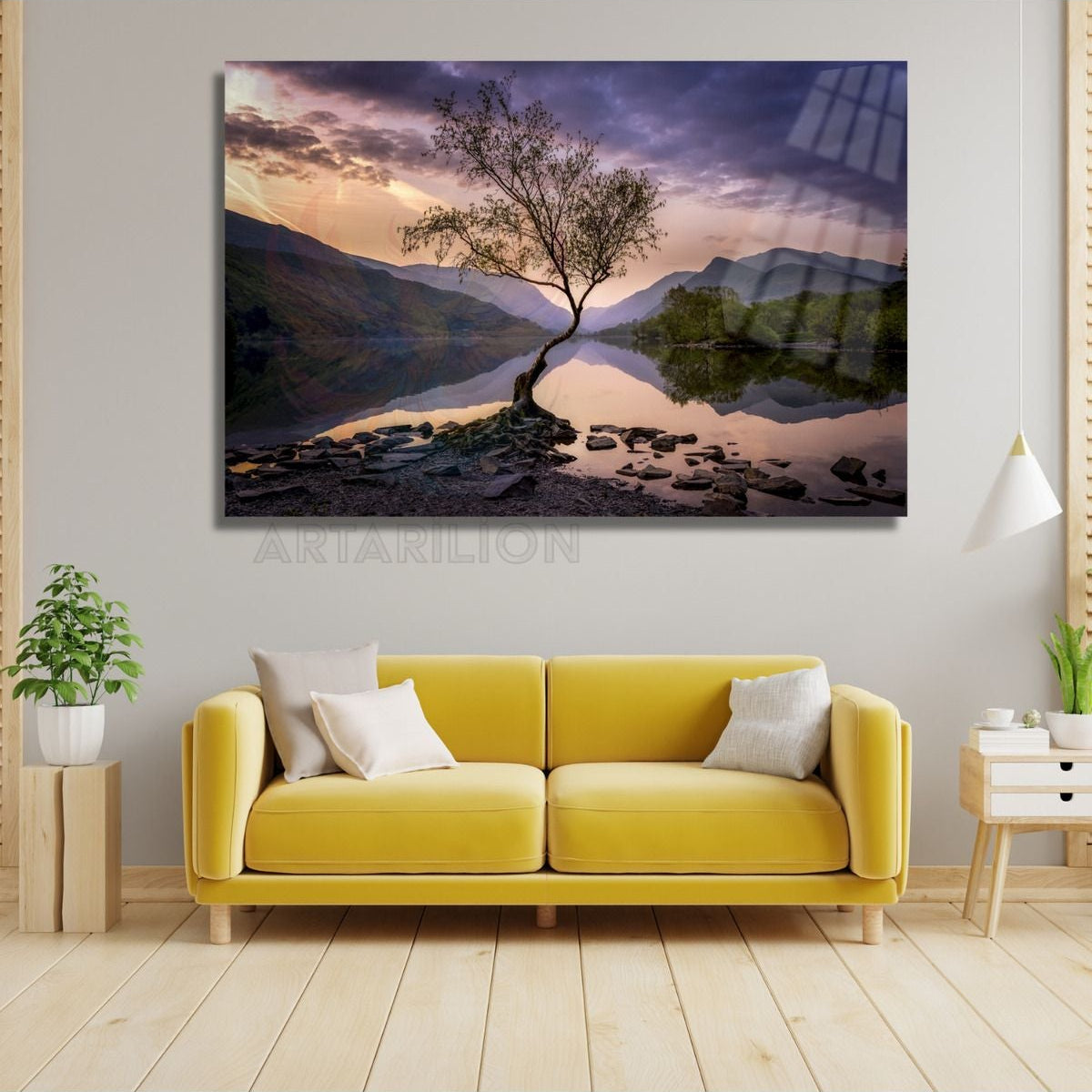 Tree Loneliness Themed Unbreakable Glass Painting Design Unbreakable Glass Wall Decor Living Room Painting