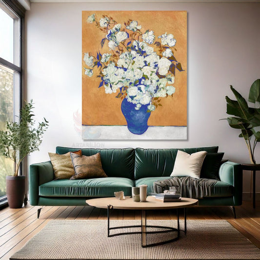 Van Gogh Kanvas Tablo Kanvas Duvar Tablosu Empresyonizm Tablo Beyaz Çiçekler