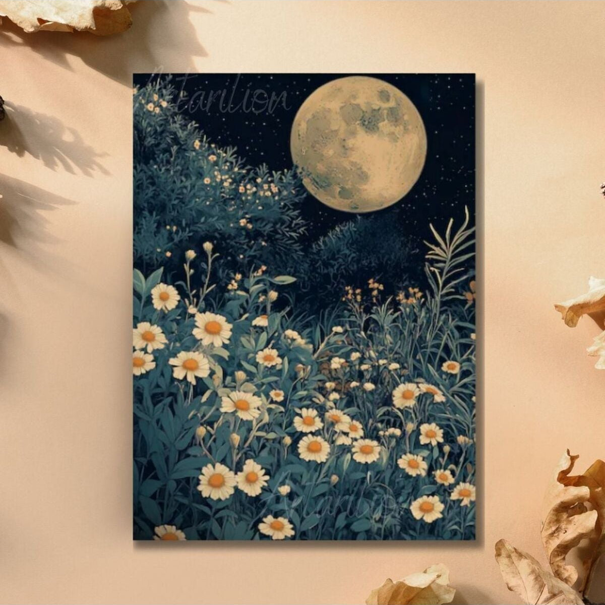 Canvas Digital HD Print Canvas Painting Moonlight and Flowers Wall Painting