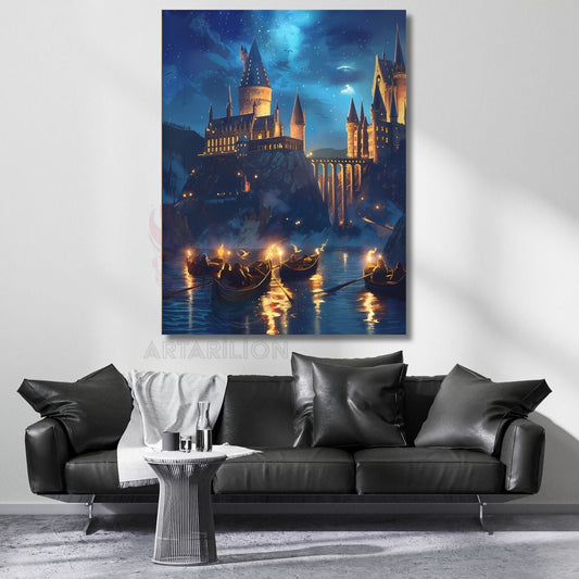 Harry Potter Kanvas Tablo Nehirdeki Kayıklar Hogward Manzaralı Tablo Film Dizi Temalı Tablo