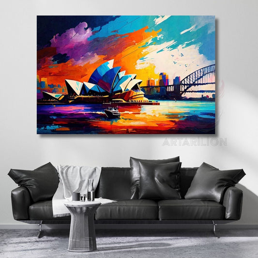 Sydney Opera Binası Rengarenk Kanvas Tablo Salon Tablosu