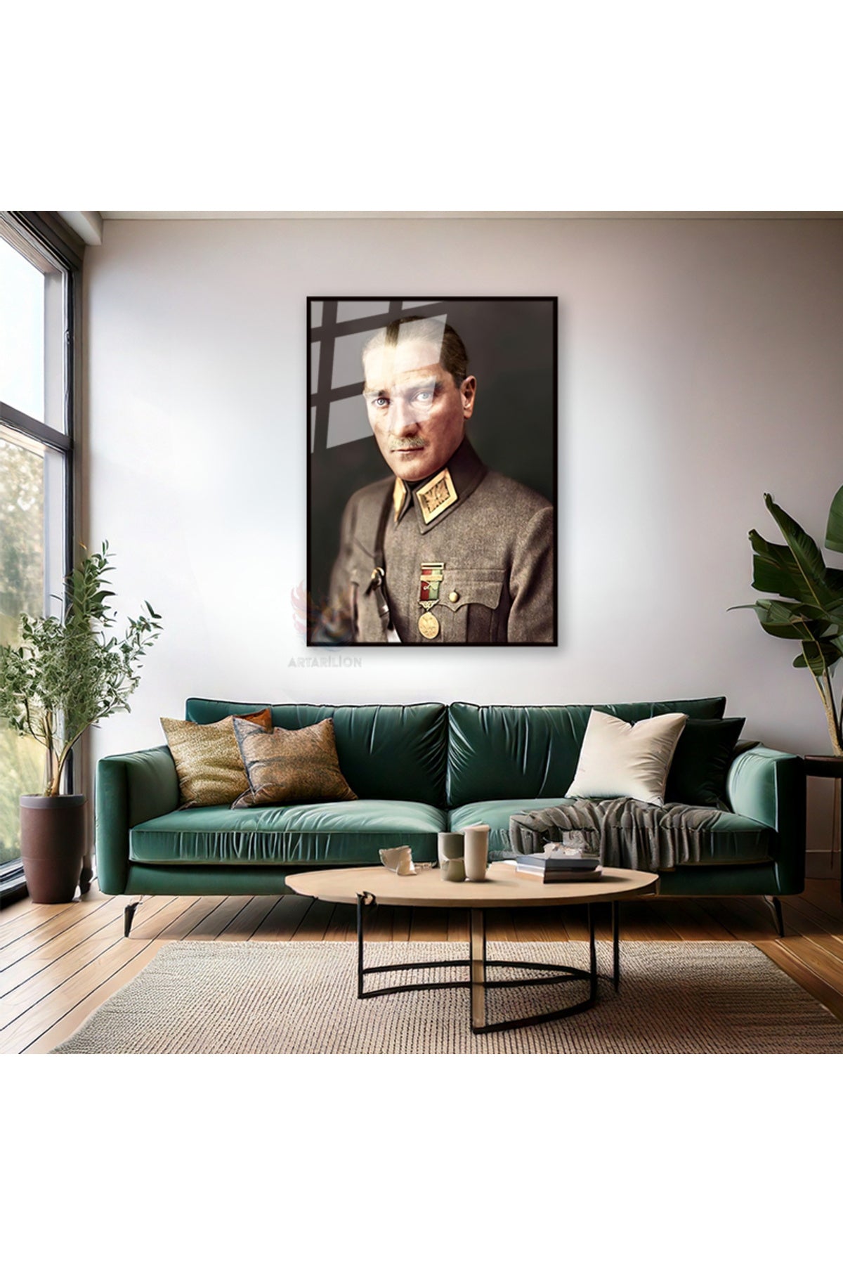Uniformalı Atatürk Portresi Mustafa Kemal Metal Modeli Çerçeveli Cam Tablo