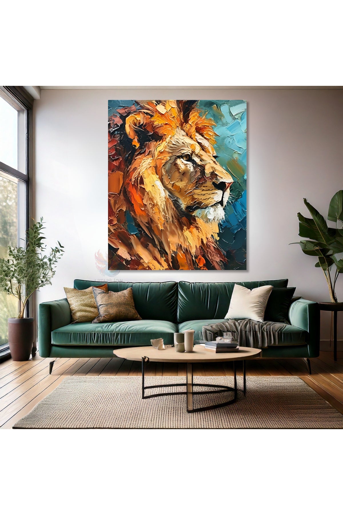 Yağlı Boya Görünümlü Renkli Aslan Modern Kanvas Tablo
