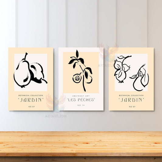 3'lü Set Kanvas Tablo Minimalist Boho Modern Sanat Botanik Koleksiyon Duvar Tablosu Kanvas Tablo