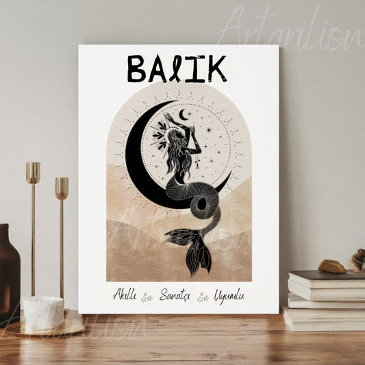 Dijital HD Baskı Kanvas Tablo Balık Burcu Kanvas Tablo Zodiac Burç Duvar Tablosu