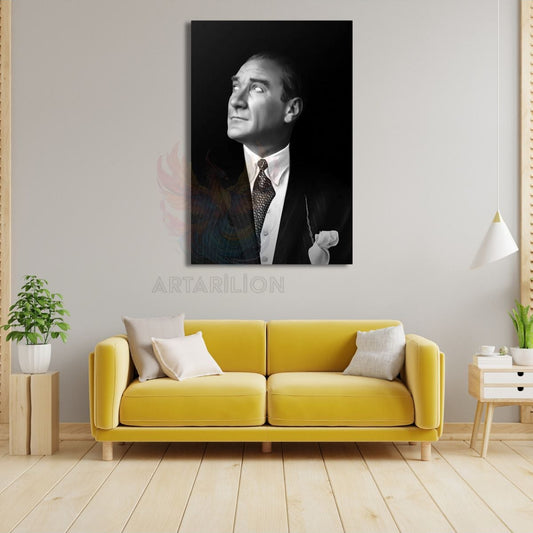 Atatürk Siyah Beyaz Portre Kanvas Tablo HD Baskı Dijital Tablo