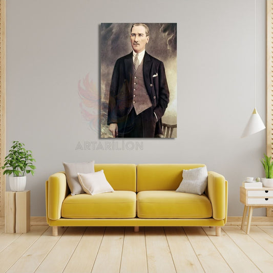Eli Cebinde Atatürk Çizimi Kanvas Tablo Modeli Atatürk Portresi Duvar Tablosu