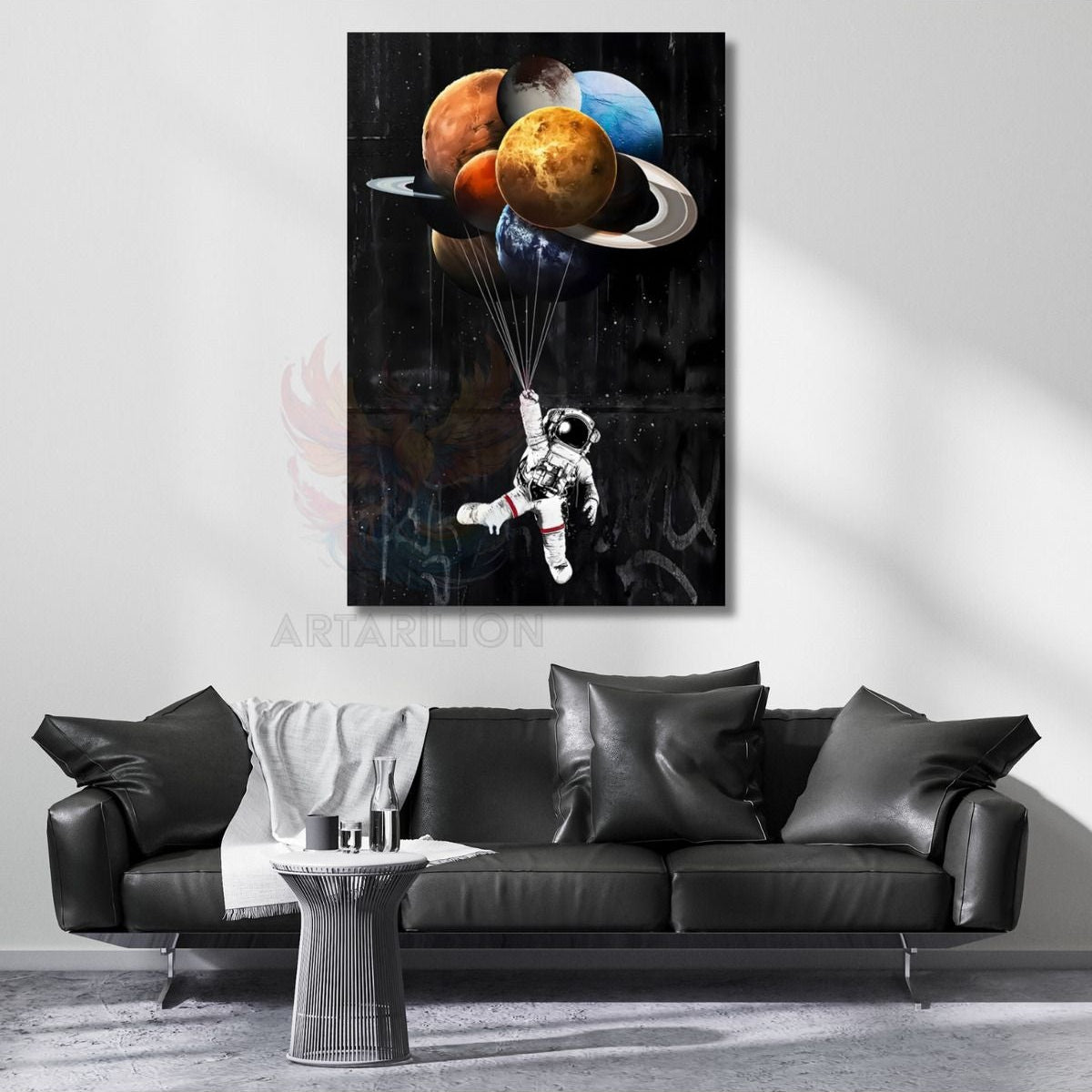 Astronot ve Gezegen Balonlar Kanvas Tablo Salon Tablosu Modern Duvar Tablosu