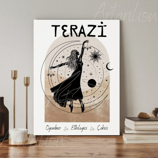 Dijital HD Baskı Kanvas Tablo Terazi Burcu Kanvas Tablo Zodiac Burç Duvar Tablosu