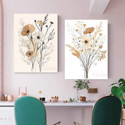 Kanvas Dijital HD Baskı Kanvas Tablo 2'li Modern Minimalist Çiçekler Duvar Tablosu