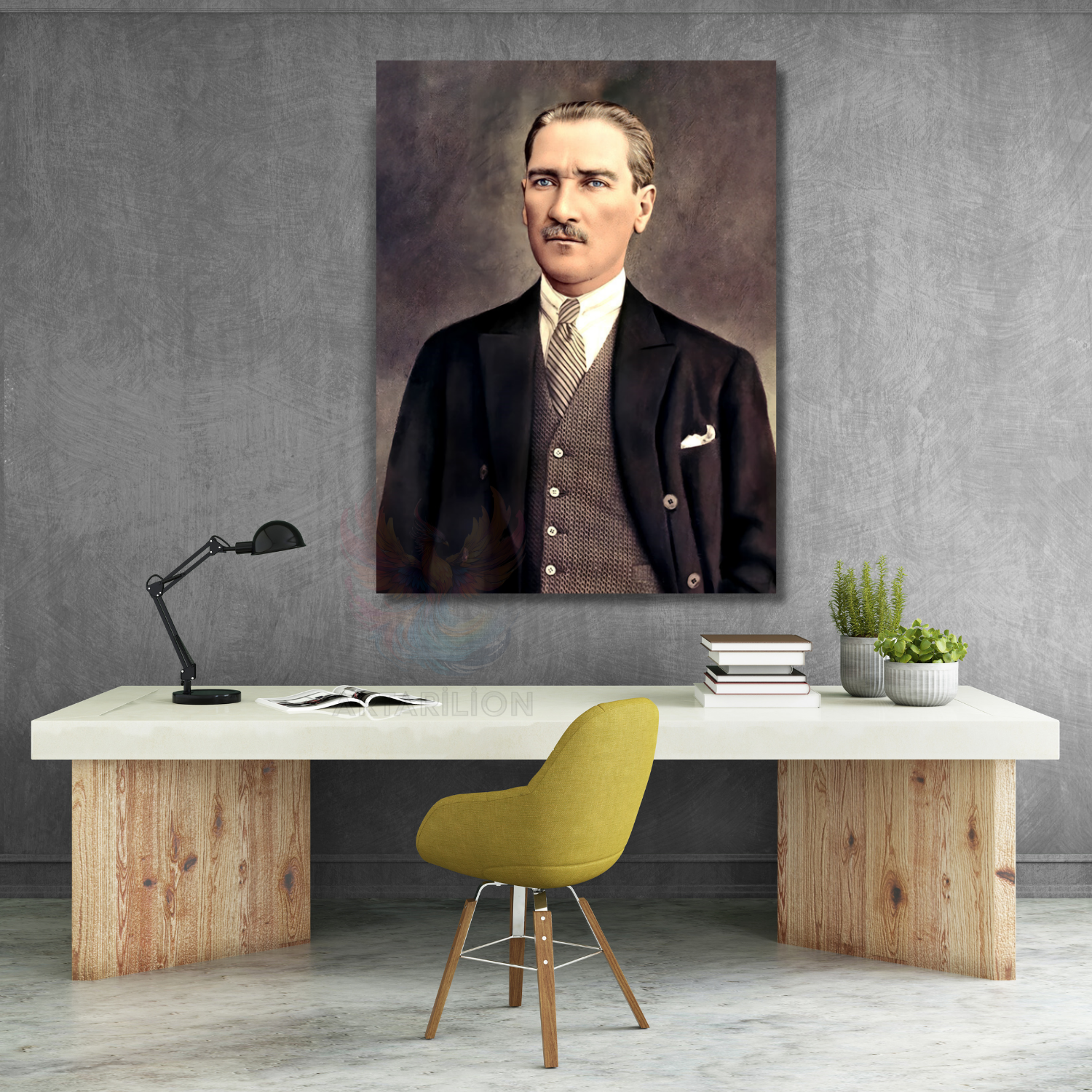 Renklendirilmiş Atatürk Modeli Dikey Kanvas Tablo