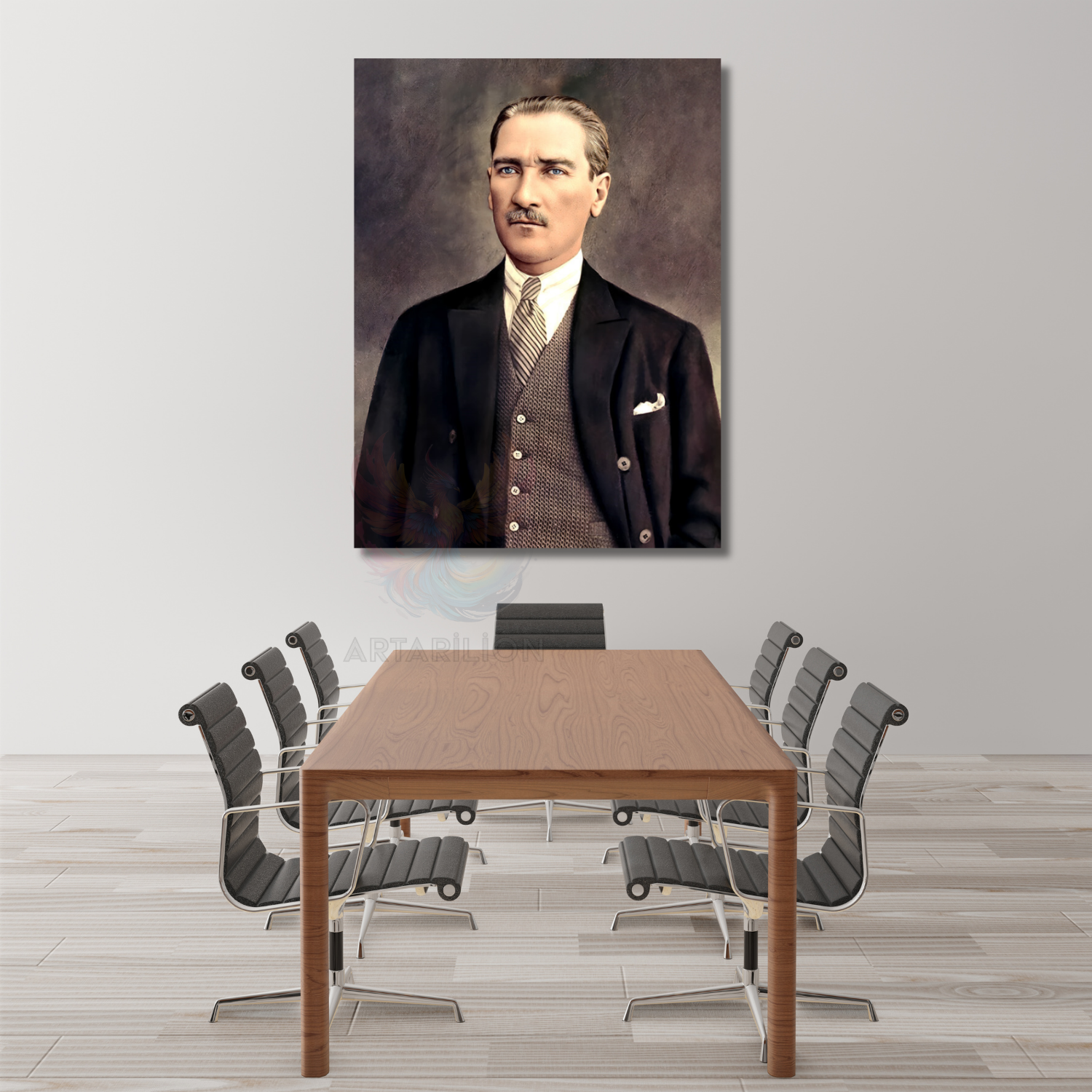 Renklendirilmiş Atatürk Modeli Dikey Kanvas Tablo