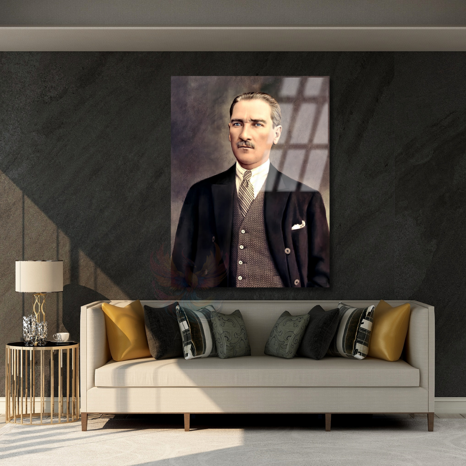 Renklendirilmiş Atatürk Modeli Dikey Cam Tablo