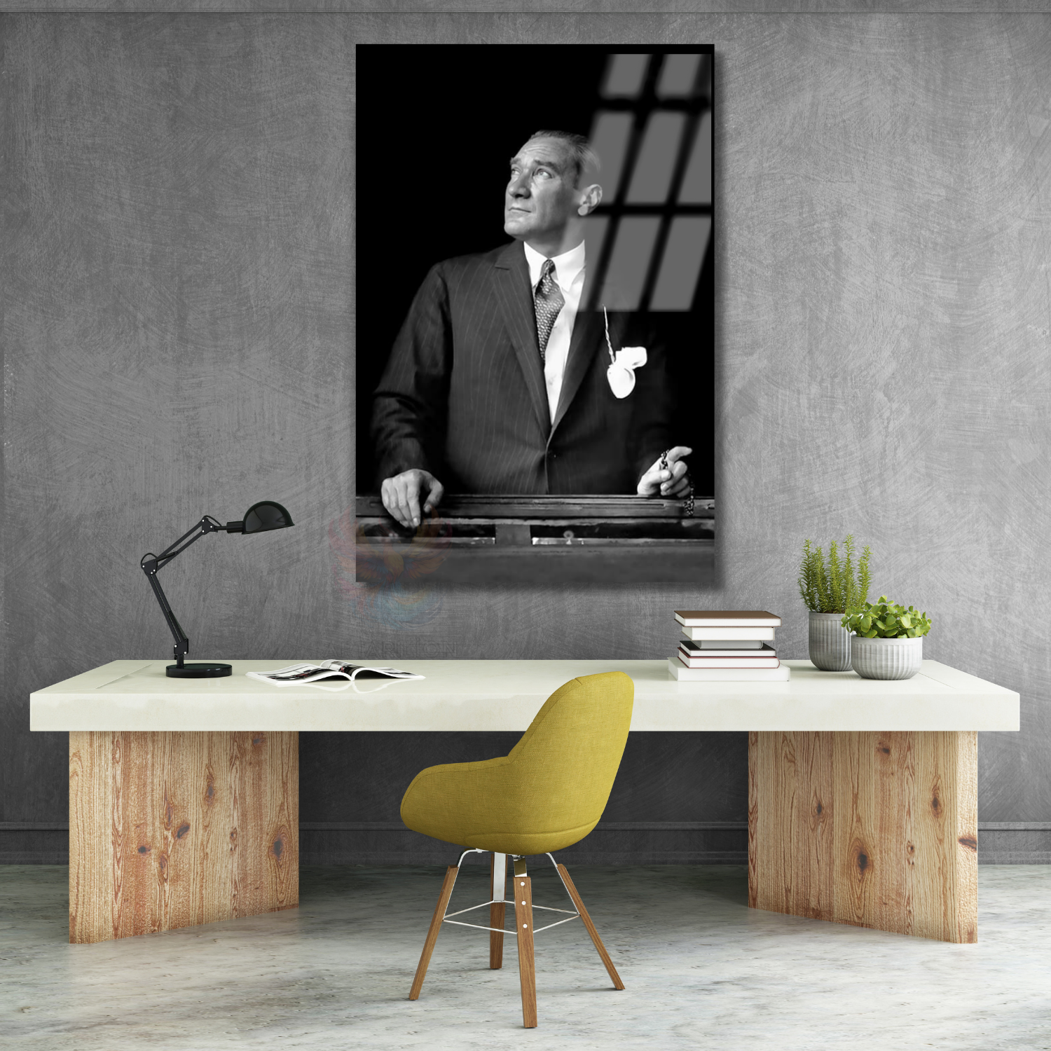 Siyah Beyaz Mustafa Kemal Atatürk Dikey Cam Tablo
