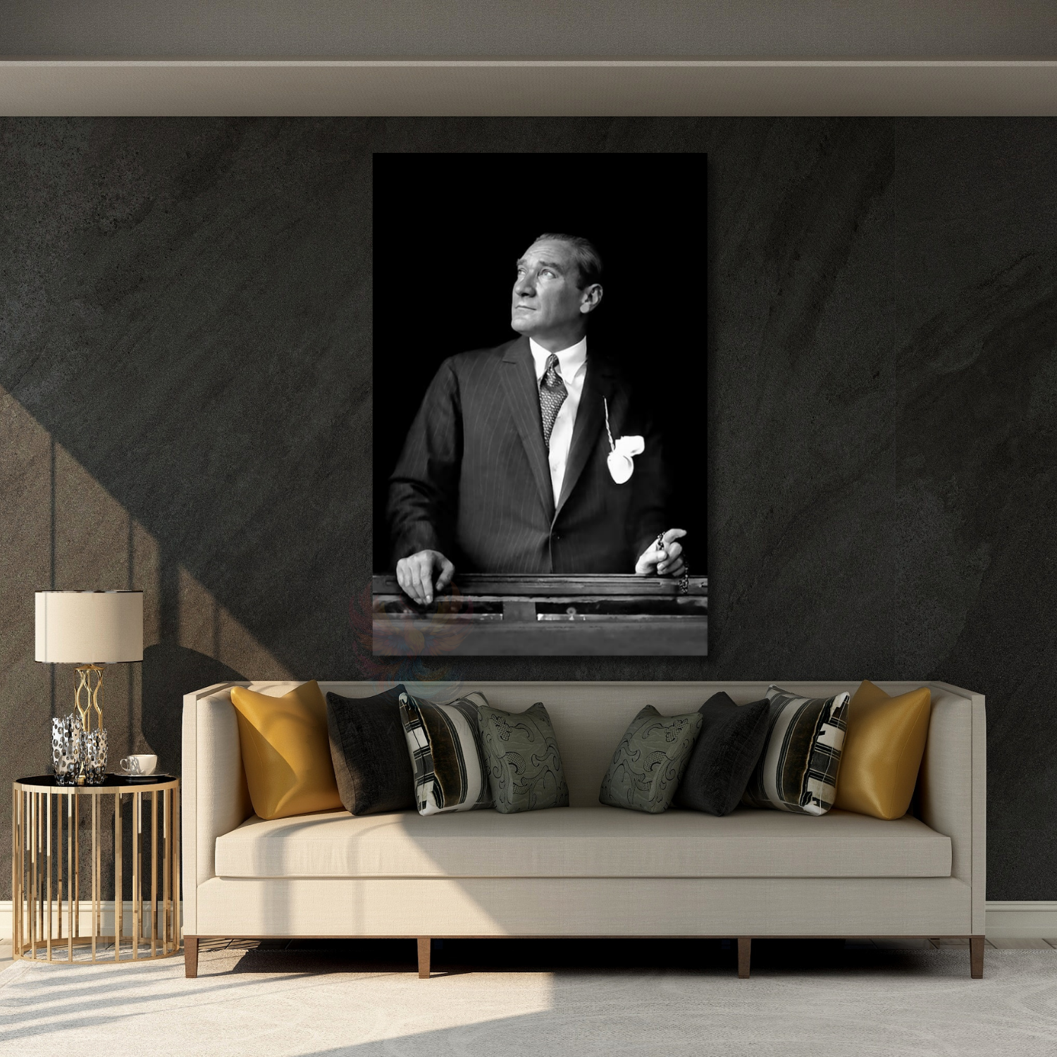 Siyah Beyaz Mustafa Kemal Atatürk Dikey Kanvas Tablo