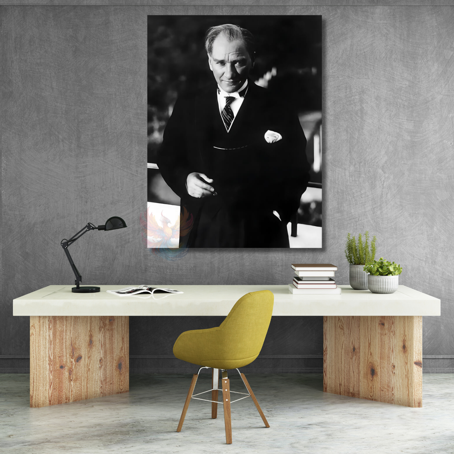 Siyah Beyaz Atatürk Portresi Mustafa Kemal Modeli Kanvas Tablo