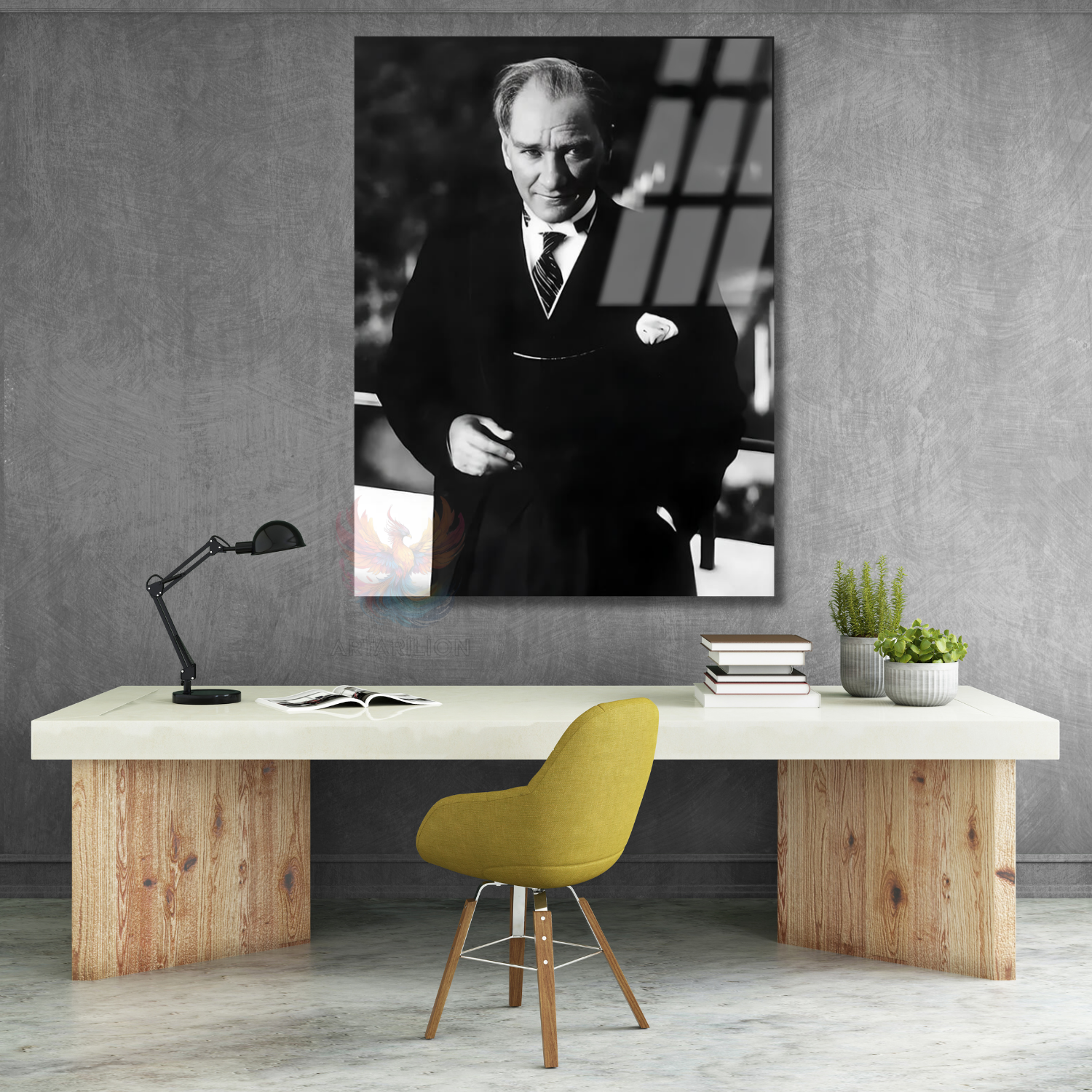 Siyah Beyaz Atatürk Portresi Mustafa Kemal Modeli Cam Tablo