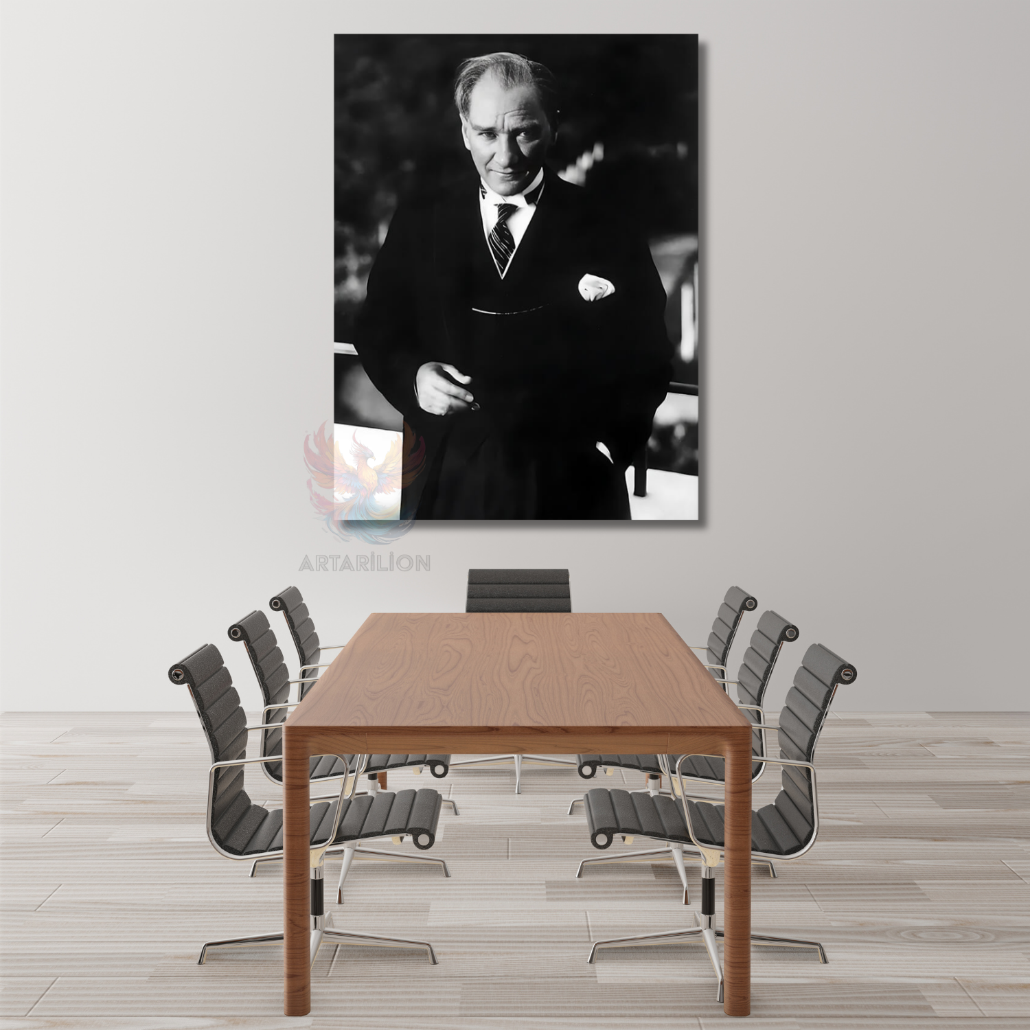Siyah Beyaz Atatürk Portresi Mustafa Kemal Modeli Kanvas Tablo