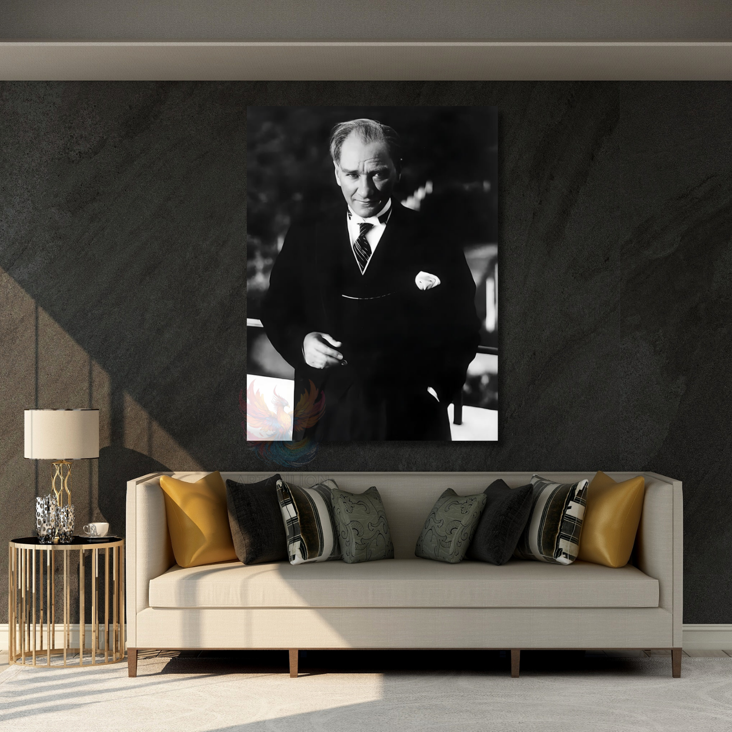 Siyah Beyaz Atatürk Portresi Mustafa Kemal Modeli Kanvas Tablo