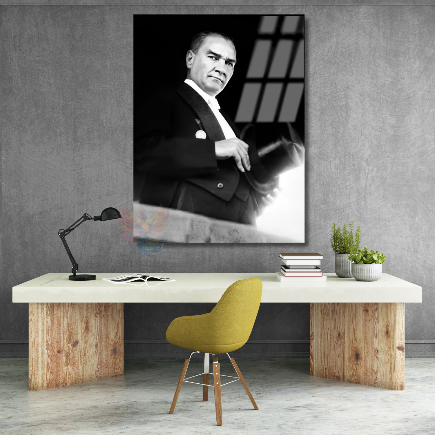 Atatürk Portresi Şapka Tutan Dekoruduvar Cam Tablo