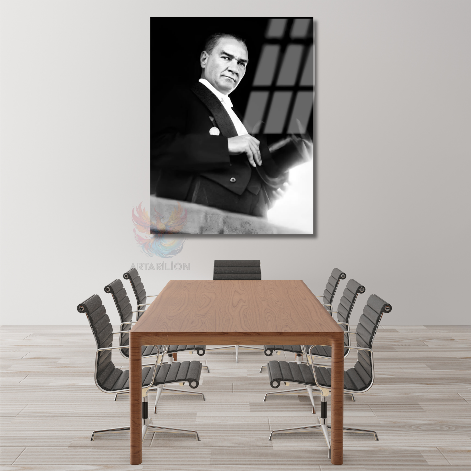 Atatürk Portresi Şapka Tutan Dekoruduvar Cam Tablo