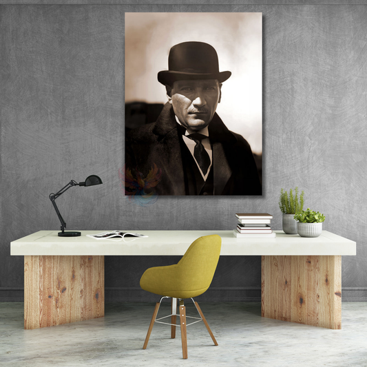 Şapkalı Atatürk Görseli Kanvas Tablo Dijital Baskı Ev Ofis Dekoru HD Dijital Baskı Tablo