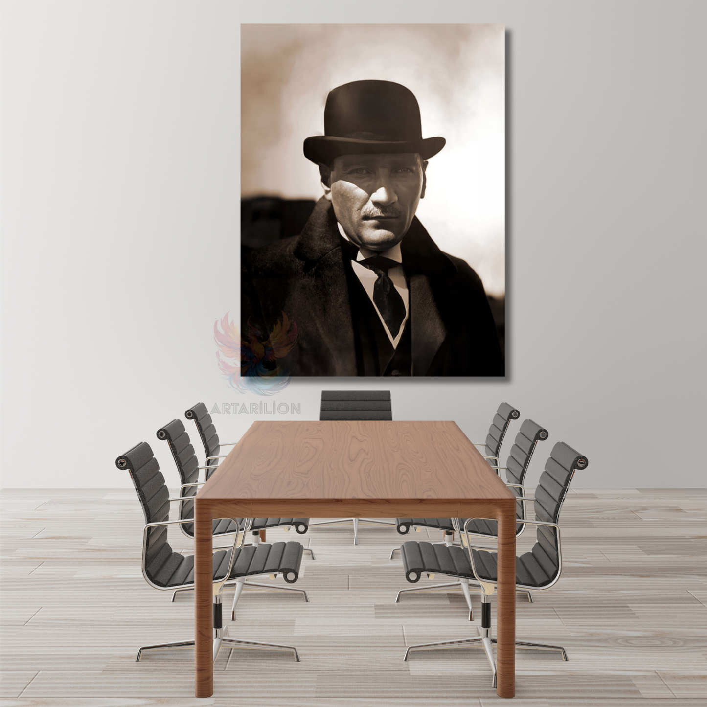 Şapkalı Atatürk Görseli Kanvas Tablo Dijital Baskı Ev Ofis Dekoru HD Dijital Baskı Tablo