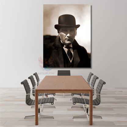 Şapkalı Atatürk Görseli Kanvas Tablo Dijital Baskı Ev Ofis Dekoru HD Dijital Baskı Tablo