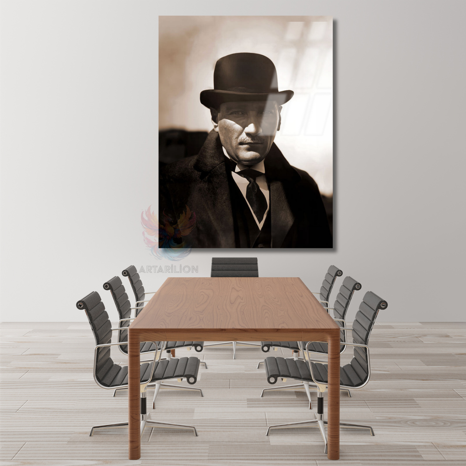Şapkalı Atatürk Görseli Dijital Baskı HD Cam Tablo