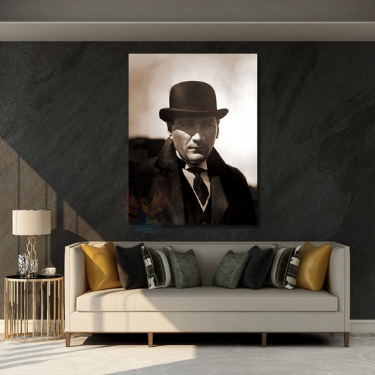 Şapkalı Atatürk Görseli Kanvas Tablo Dijital Baskı Ev Ofis Dekoru HD Dijital Baskı Tablo