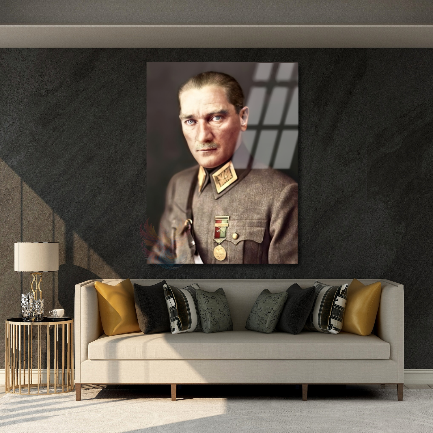 Uniformalı Atatürk Portresi Mustafa Kemal Modeli Cam Tablo