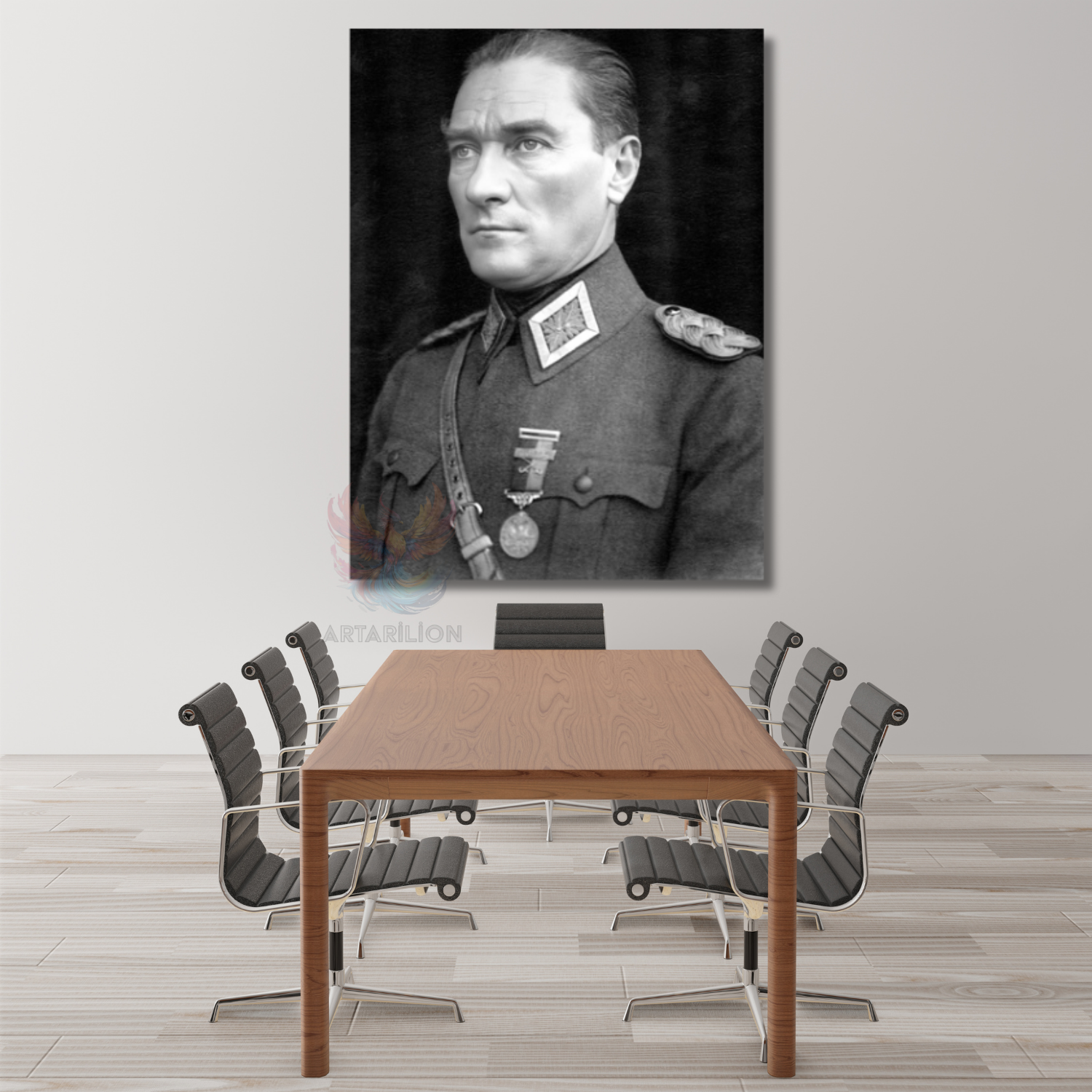 Siyah Beyaz Uniformalı Atatürk Portresi Mustafa Kemal Modeli Kanvas Tablo