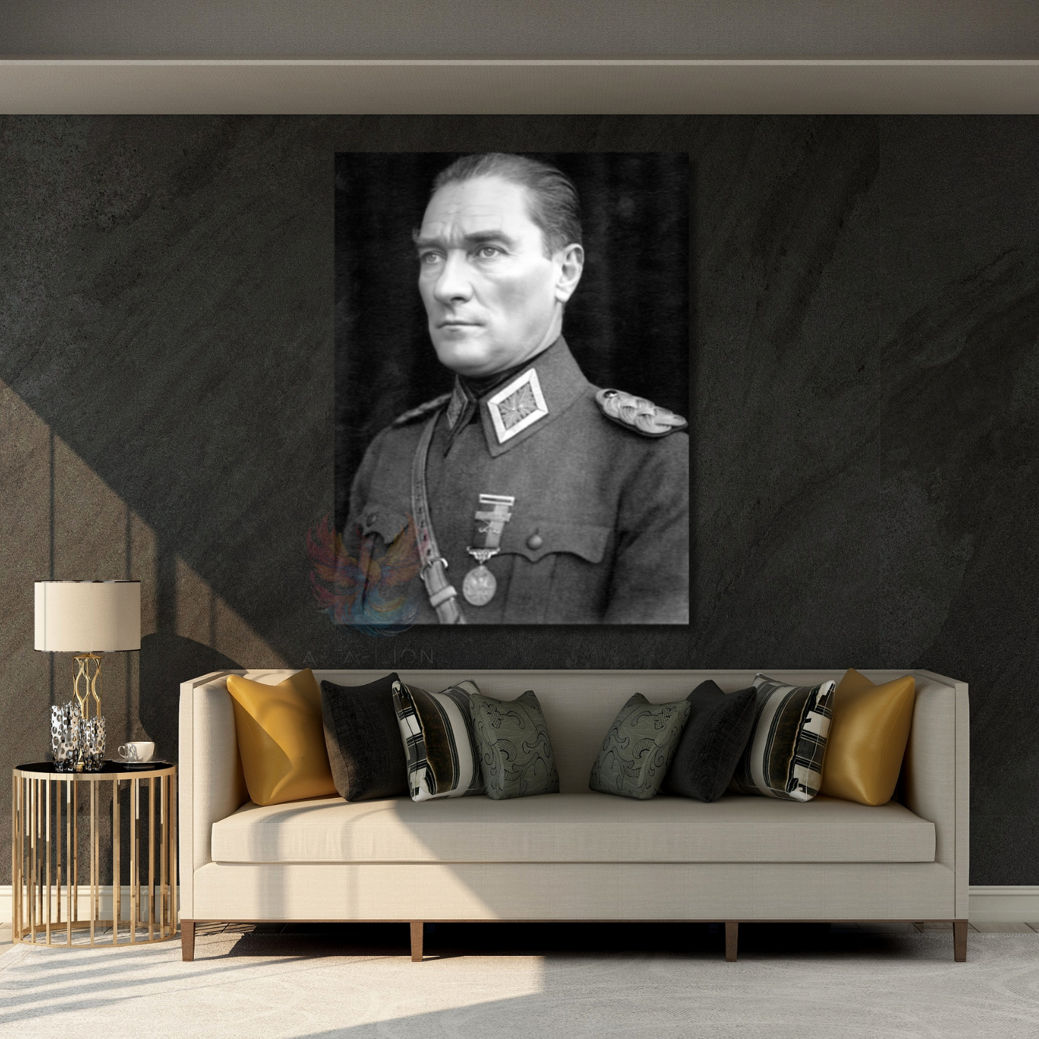 Siyah Beyaz Uniformalı Atatürk Portresi Mustafa Kemal Modeli Kanvas Tablo