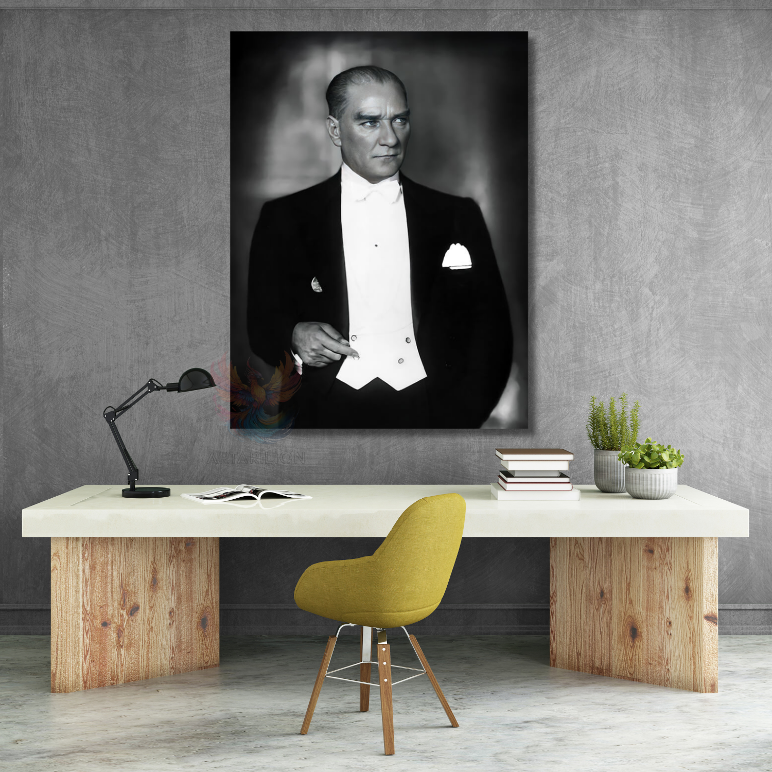 Mustafa Kemal Atatürk Siyah Beyaz Dikey Kanvas Tablo