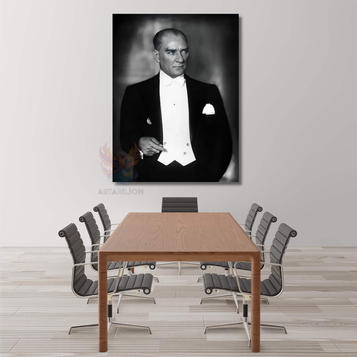 Mustafa Kemal Atatürk Siyah Beyaz Dikey Kanvas Tablo