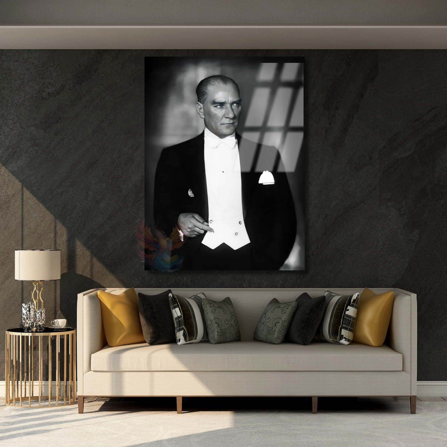 Mustafa Kemal Atatürk Siyah Beyaz Dikey Cam Tablo