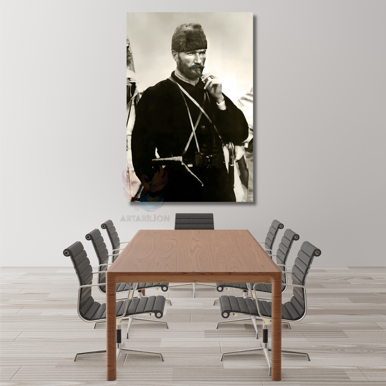 Genç Atatürk Siyah Beyaz Modeli Dikey Kanvas Tablo