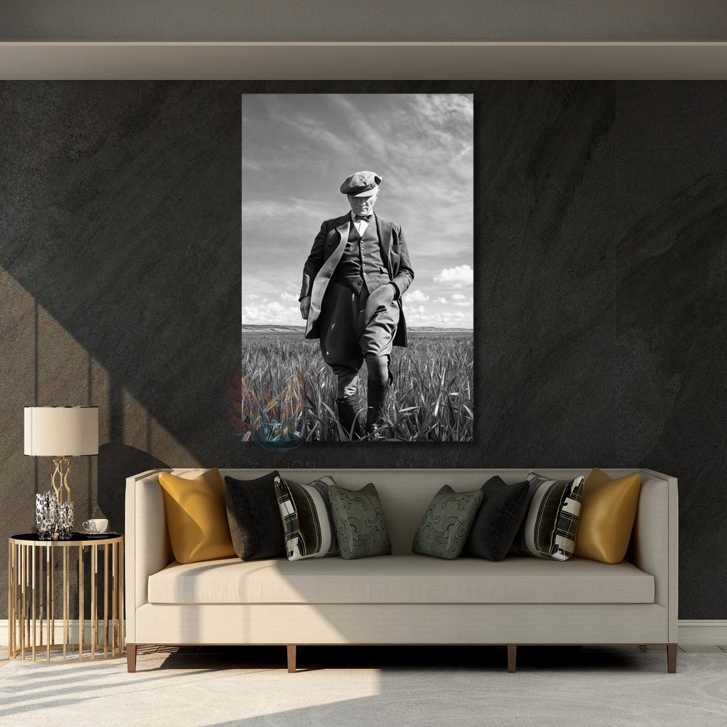 Siyah Beyaz Atatürk Görseli Dijital Baskı Kanvas Tablo