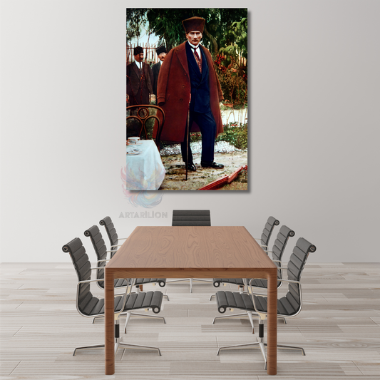 Ulu Önder Atatürk Kanvas Tablo Dikey Duvar Tablosu Renkli Atatürk Görseli Ev Ofis Dekoru