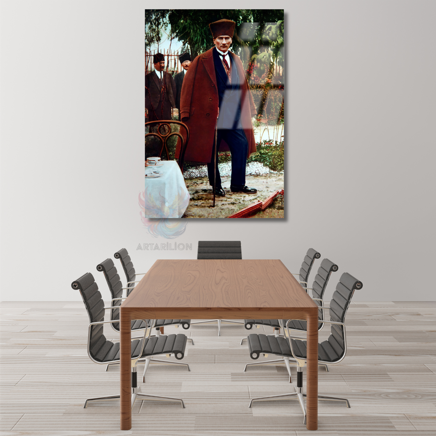 Atatürk ve Kurt Görseli Dikey Cam Tablo