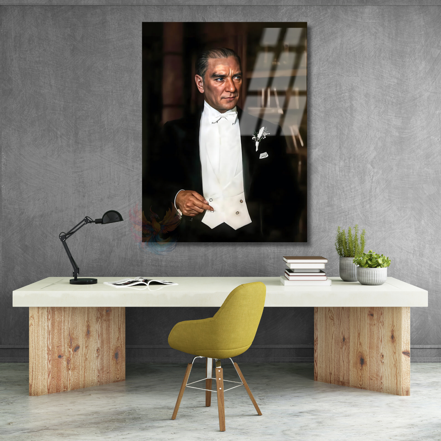 Karizmatık Atatürk Görseli Modeli Dikey Cam Tablo