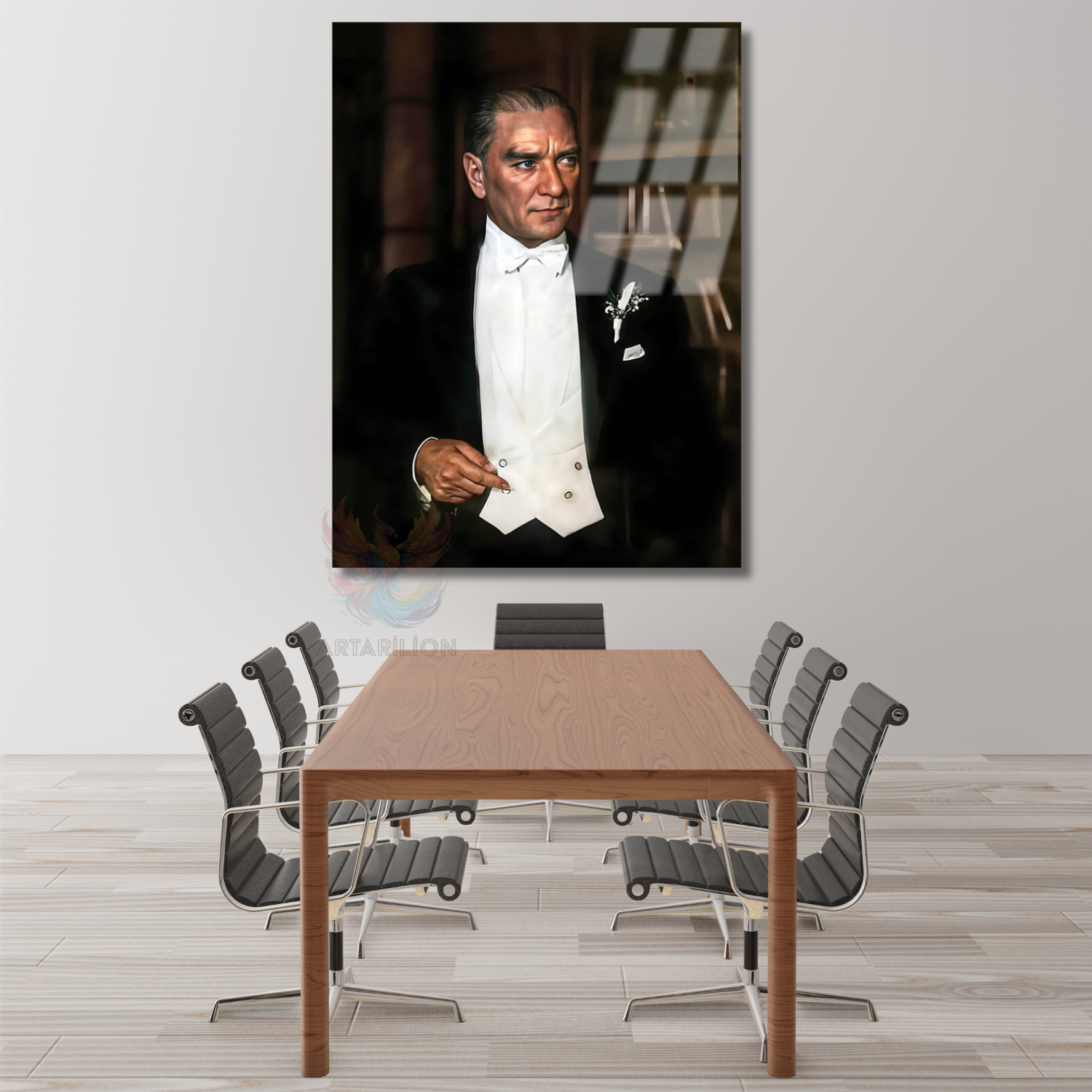Karizmatık Atatürk Görseli Modeli Dikey Cam Tablo